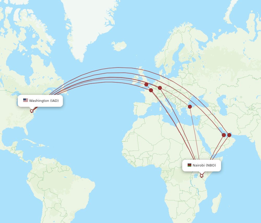 NBO-IAD flight routes