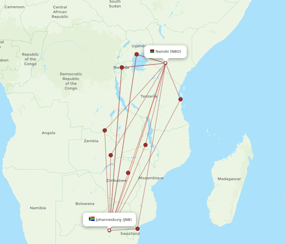 NBO-JNB flight routes