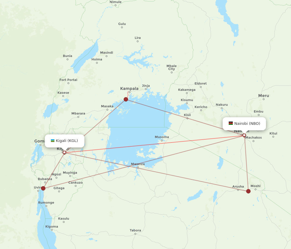 NBO to KGL flights and routes map