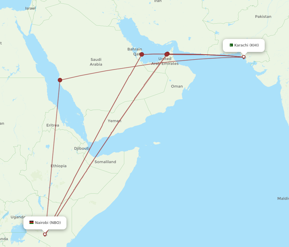 NBO to KHI flights and routes map