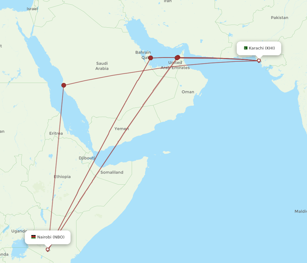 NBO-KHI flight routes