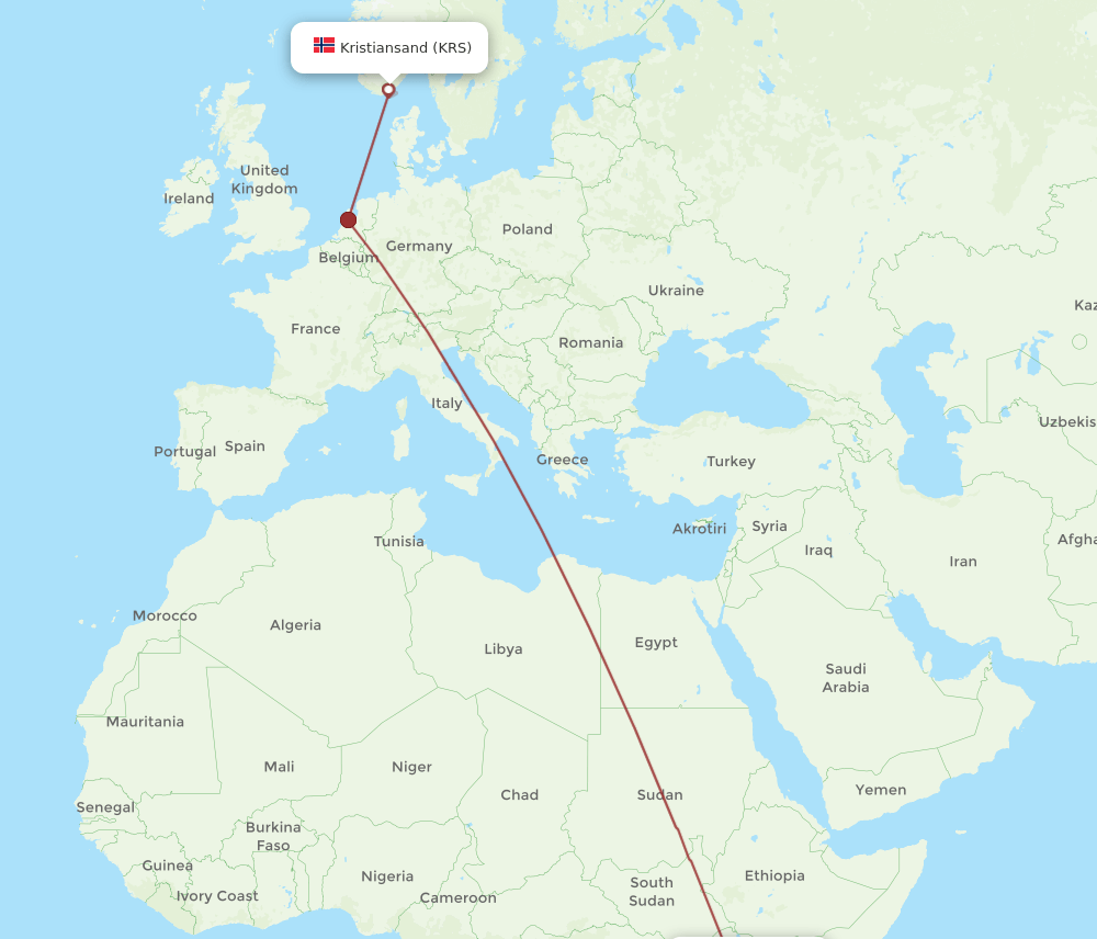 NBO to KRS flights and routes map