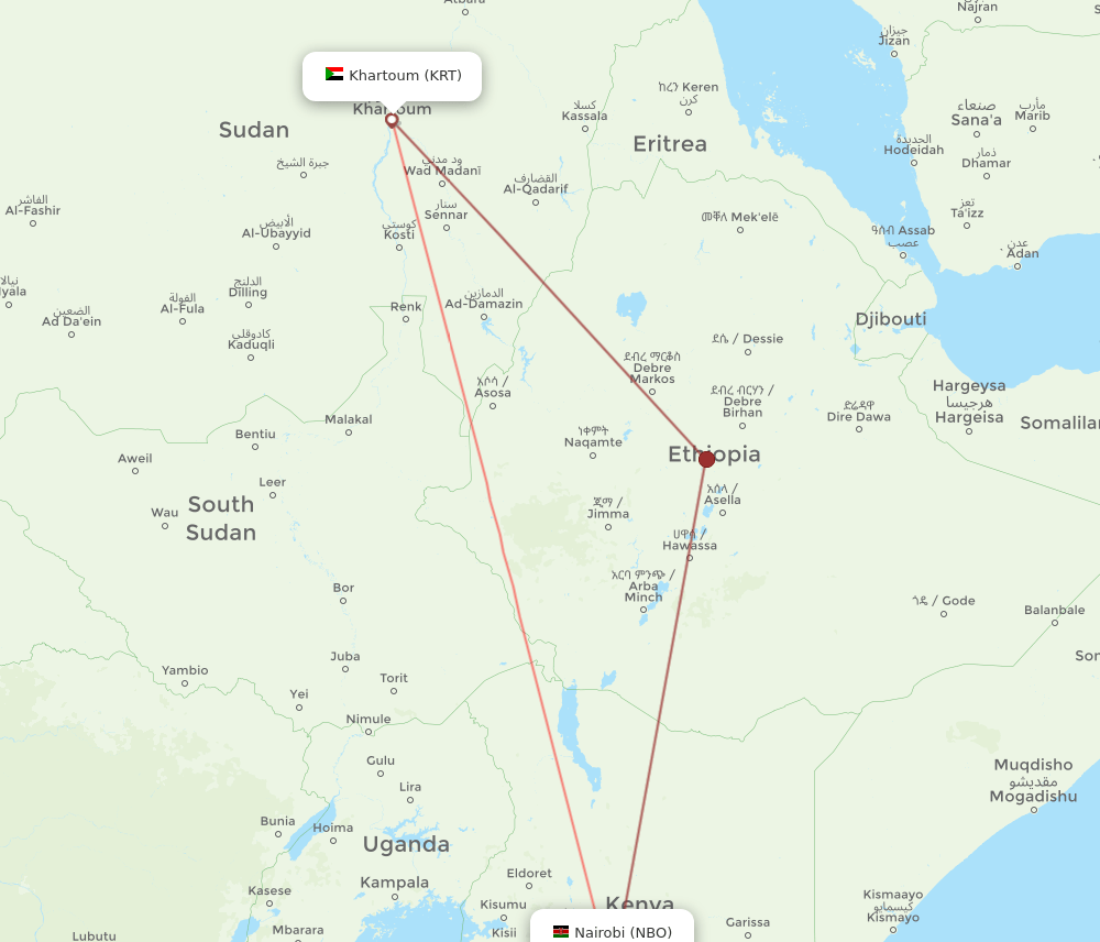NBO to KRT flights and routes map