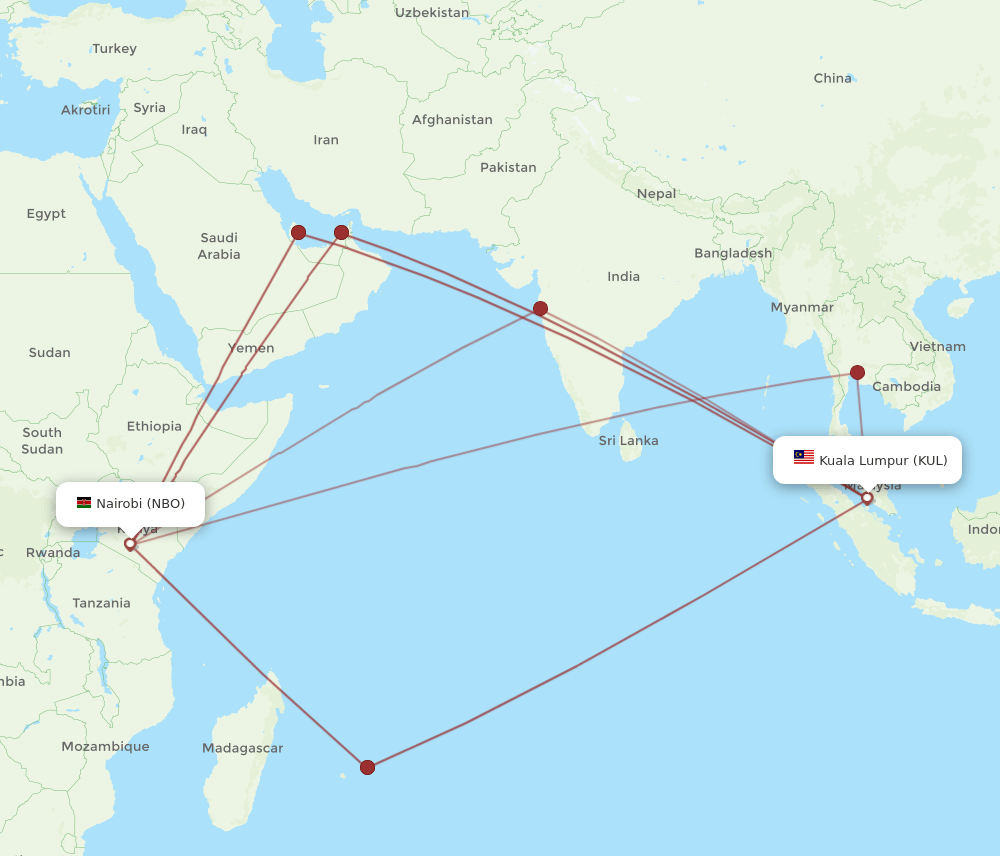 NBO-KUL flight routes