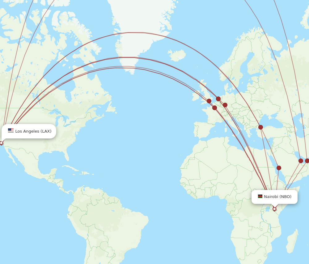 NBO-LAX flight routes