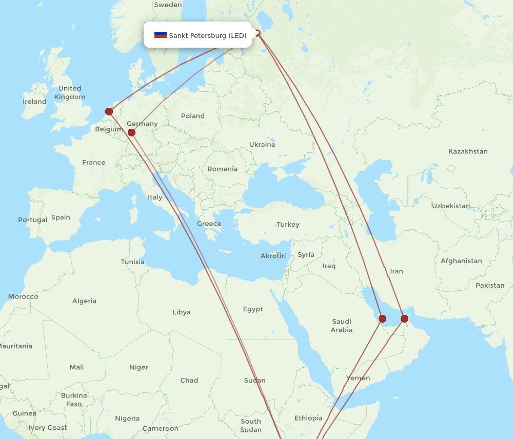 NBO to LED flights and routes map