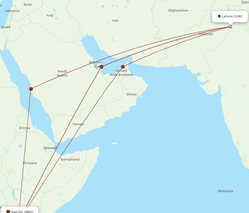 NBO-LHE flight routes