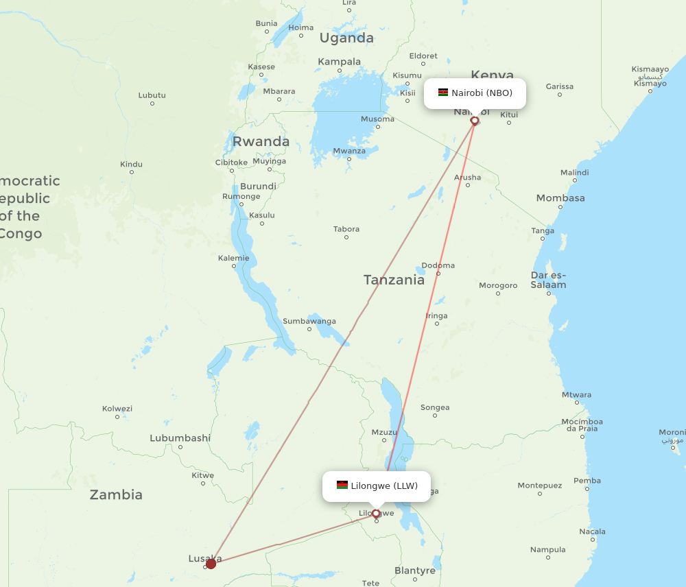 NBO to LLW flights and routes map