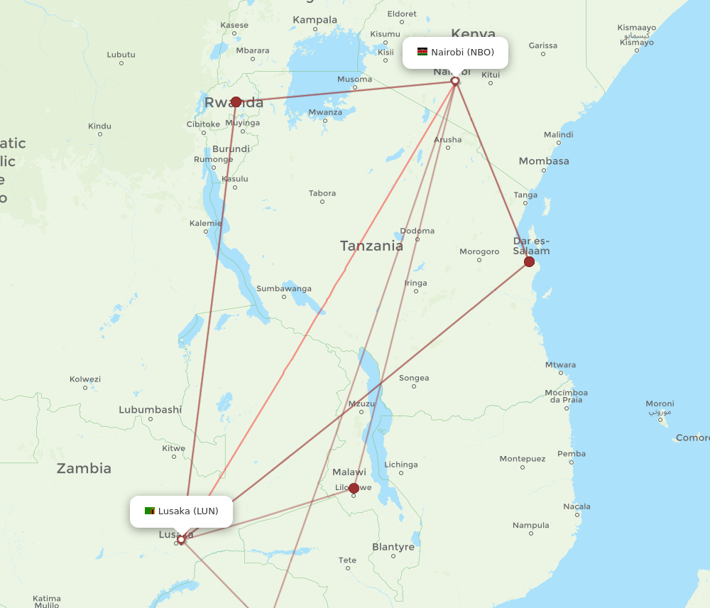 NBO to LUN flights and routes map
