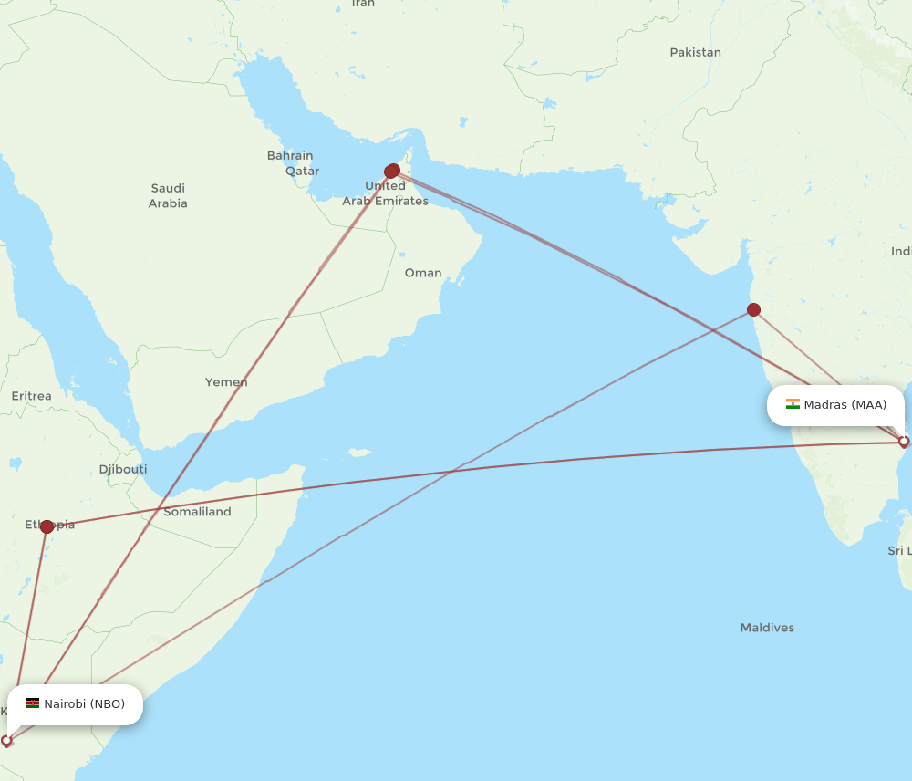 NBO to MAA flights and routes map