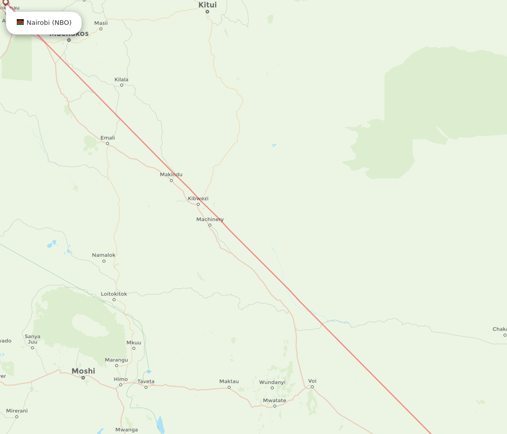 Nairobi - Mombasa route map and flight paths