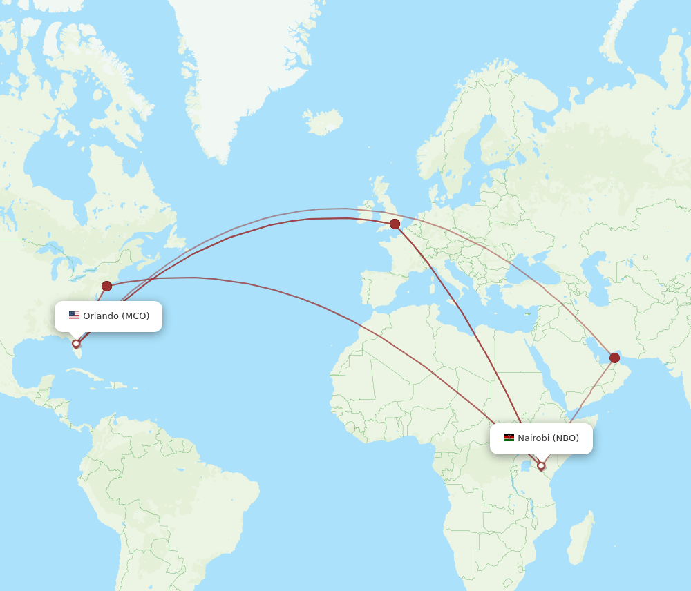 NBO to MCO flights and routes map