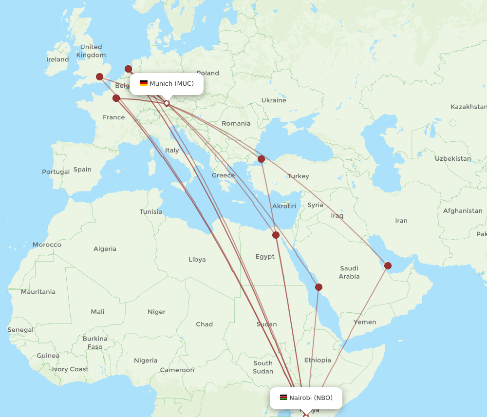 NBO to MUC flights and routes map