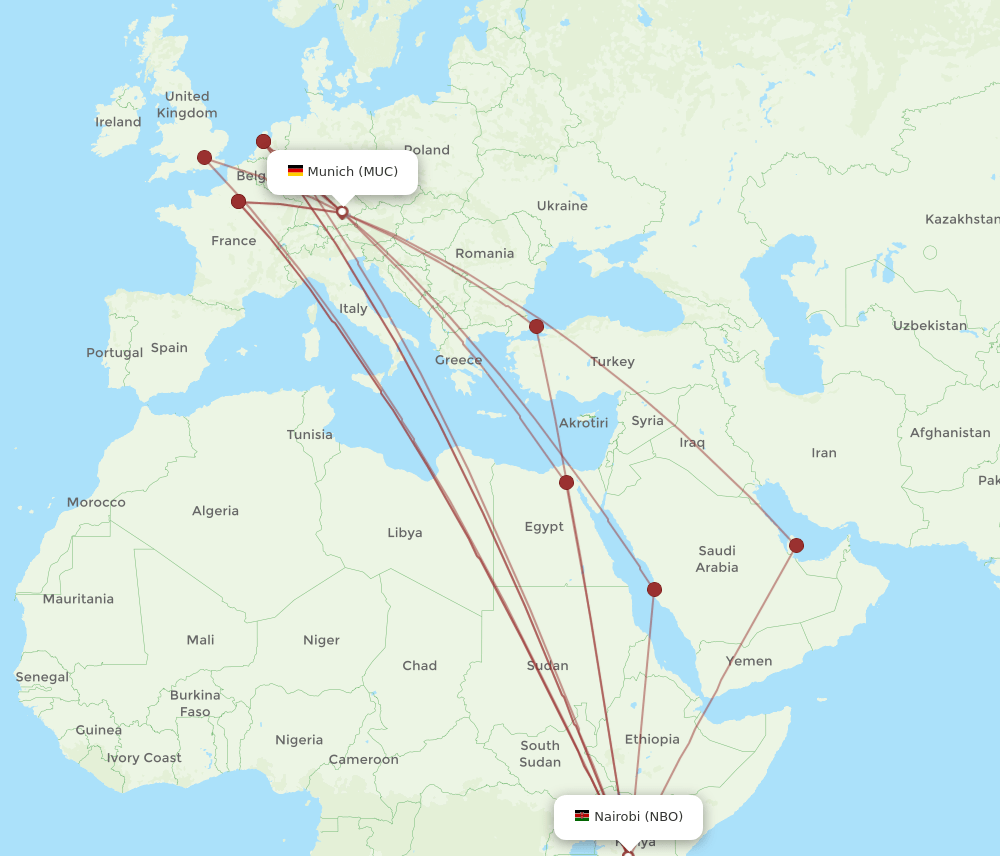 NBO-MUC flight routes