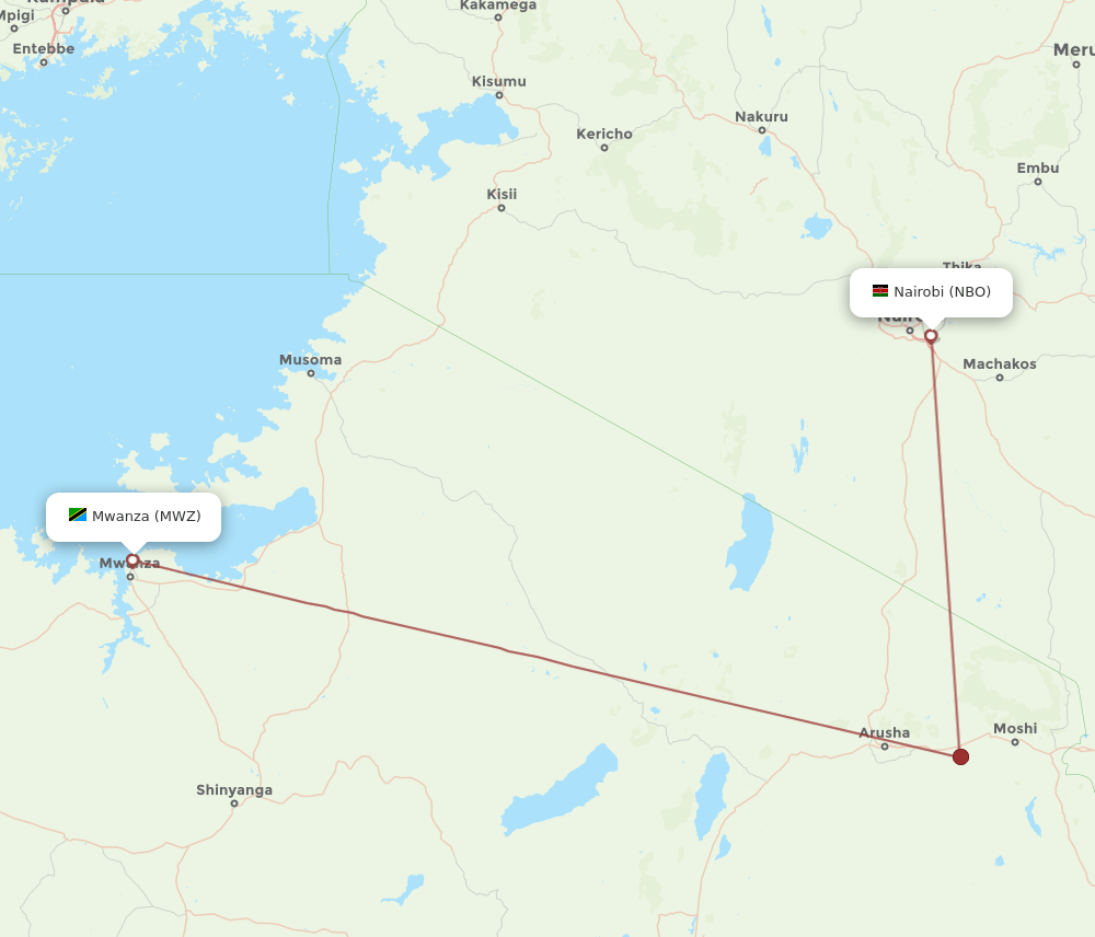 NBO to MWZ flights and routes map