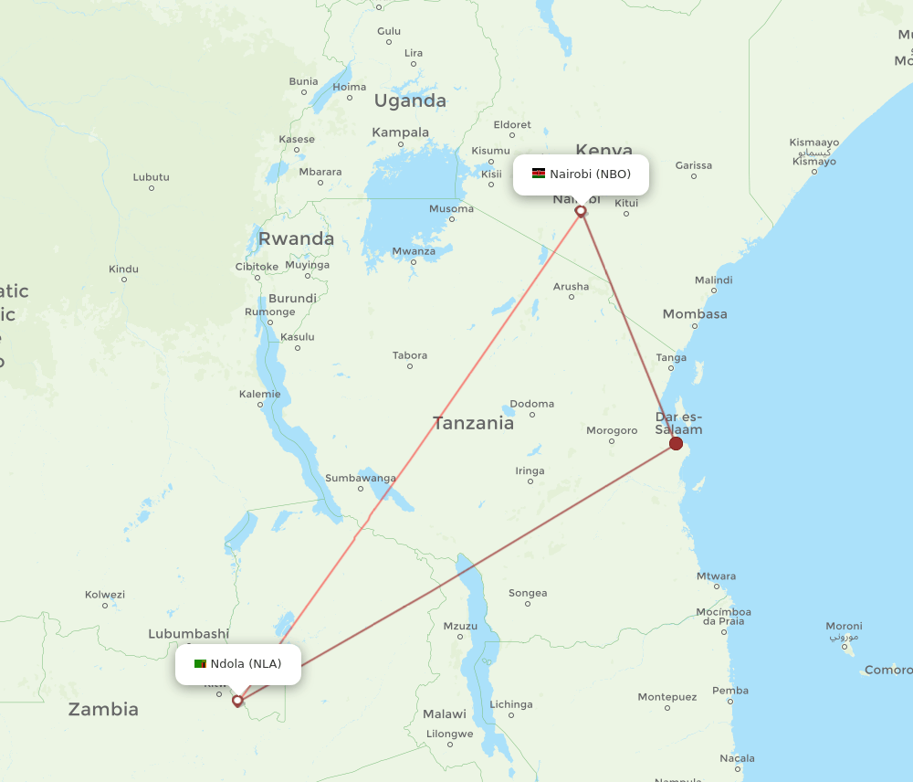 NBO-NLA flight routes