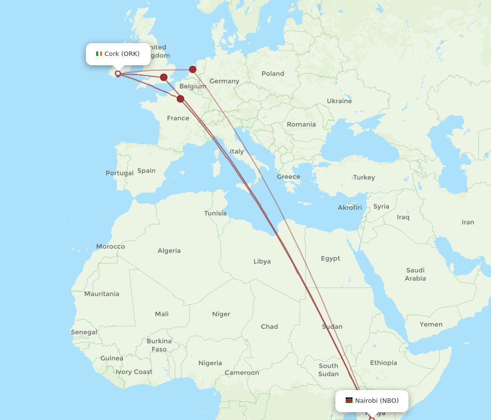 NBO-ORK flight routes