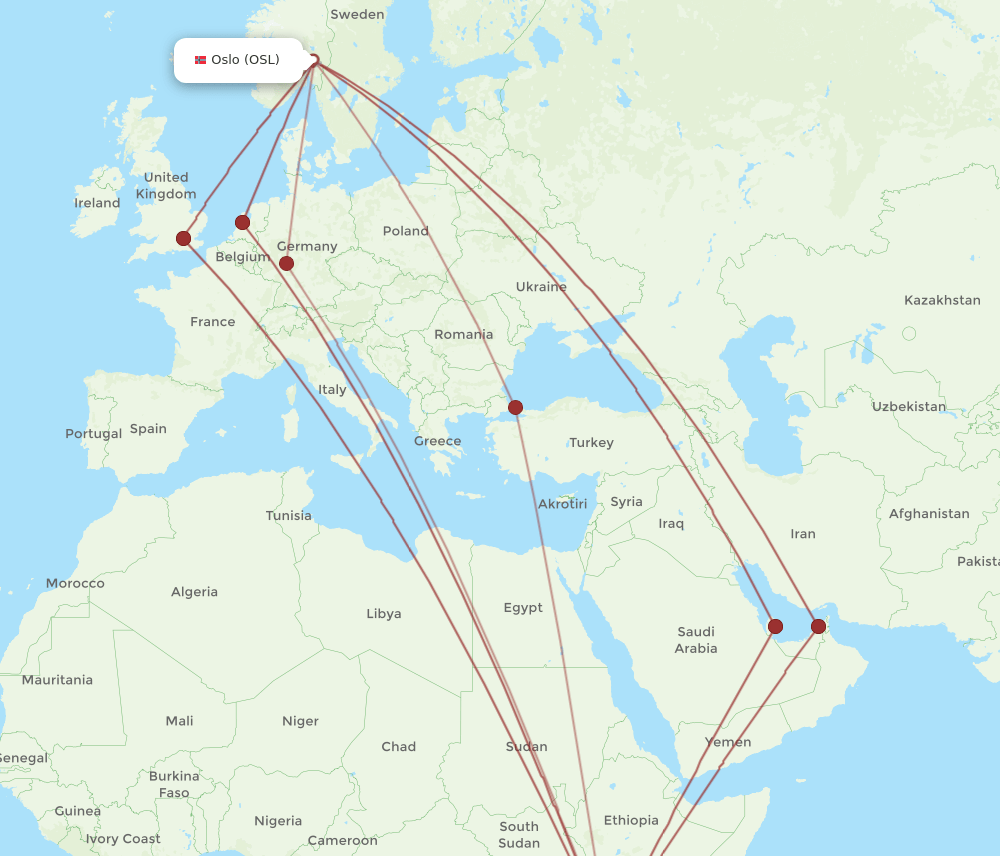 NBO-OSL flight routes