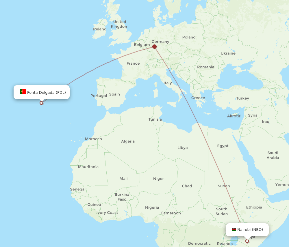 PDL to NBO flights and routes map
