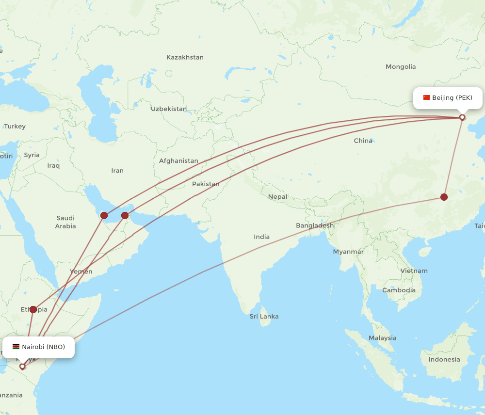 NBO-PEK flight routes