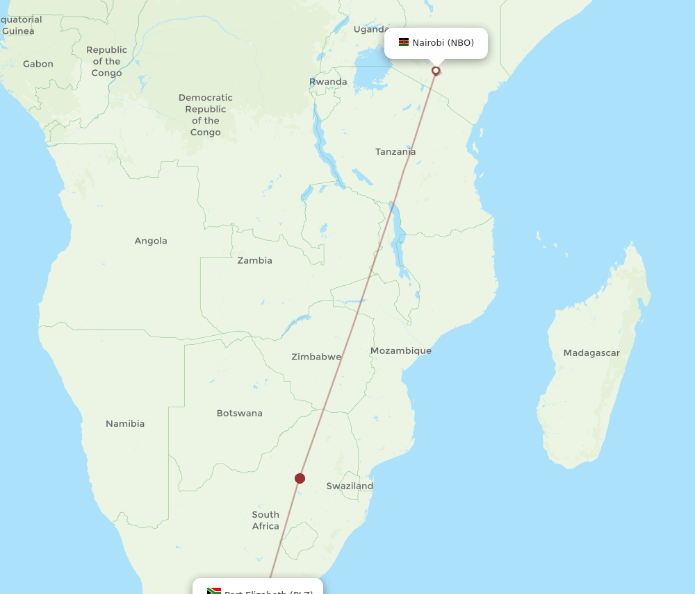 NBO to PLZ flights and routes map