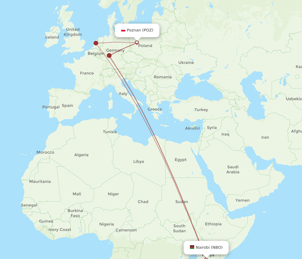 NBO to POZ flights and routes map