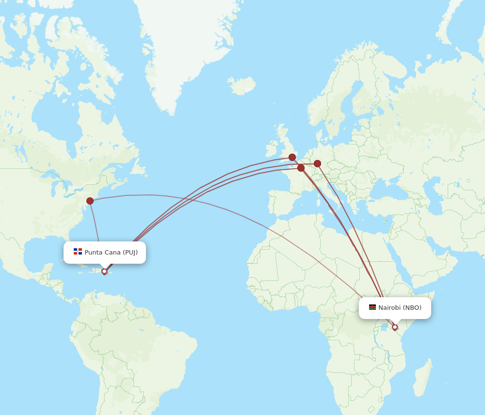 NBO to PUJ flights and routes map