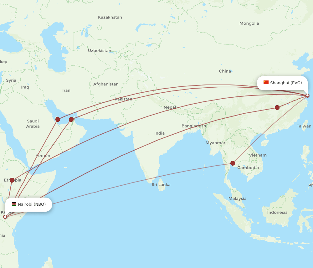 NBO-PVG flight routes