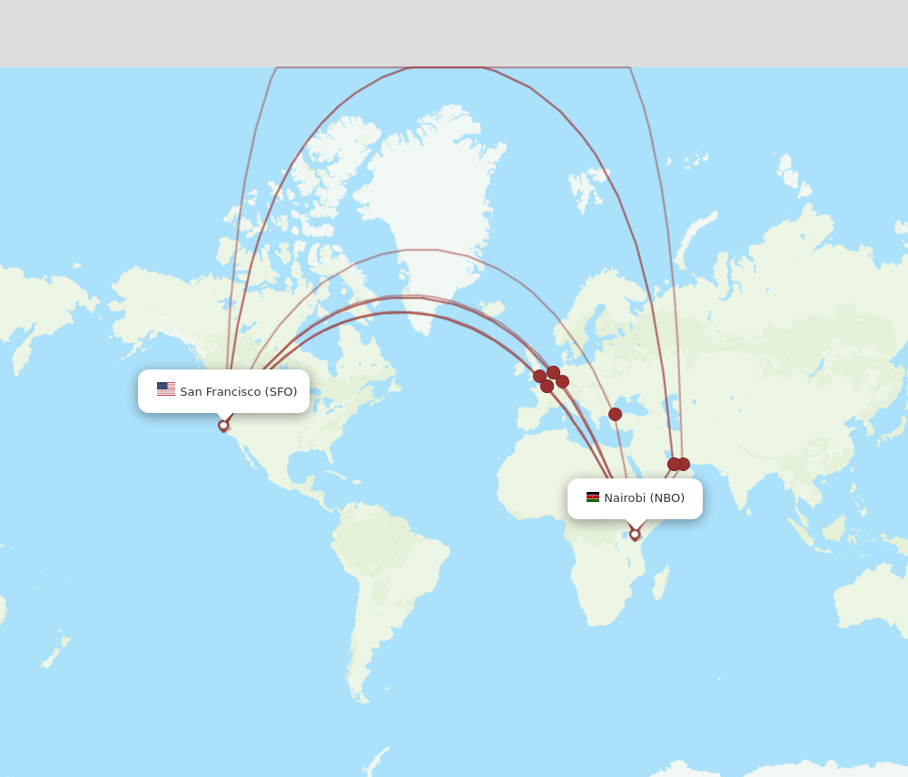 NBO to SFO flights and routes map