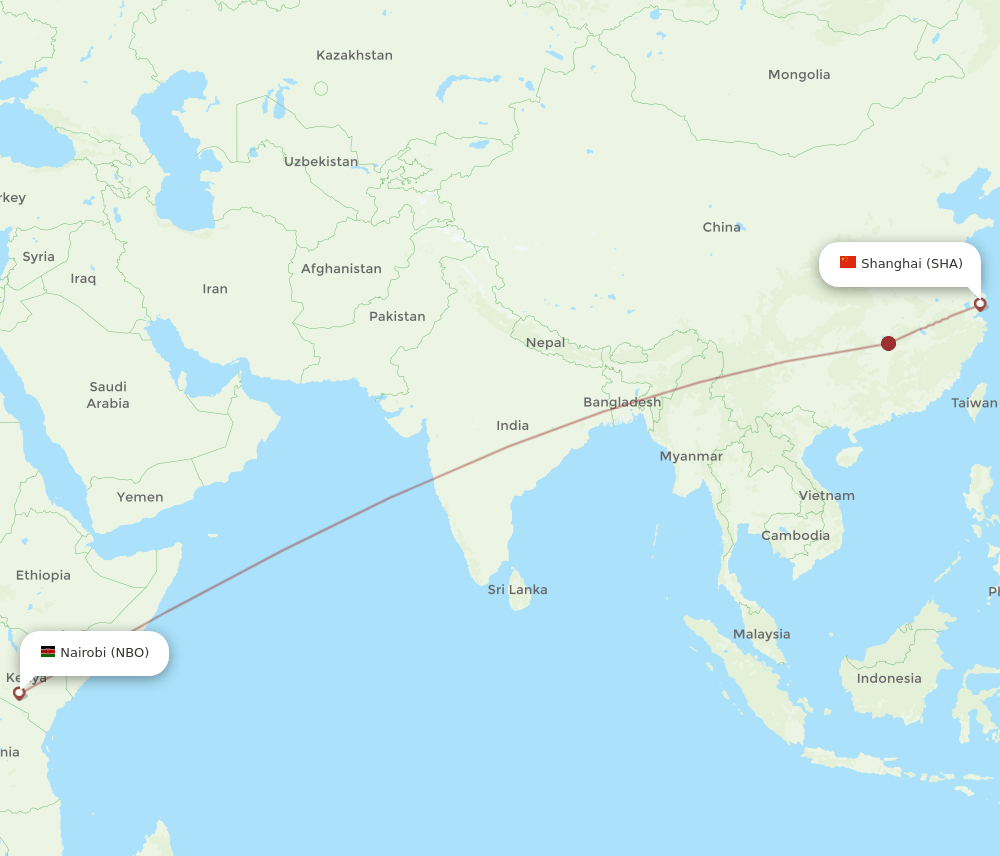 NBO-SHA flight routes