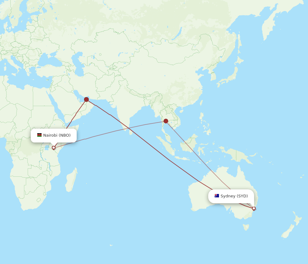 NBO-SYD flight routes