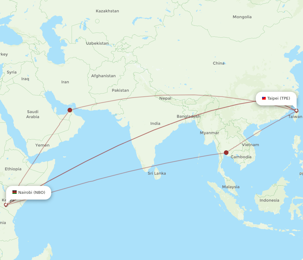 NBO-TPE flight routes
