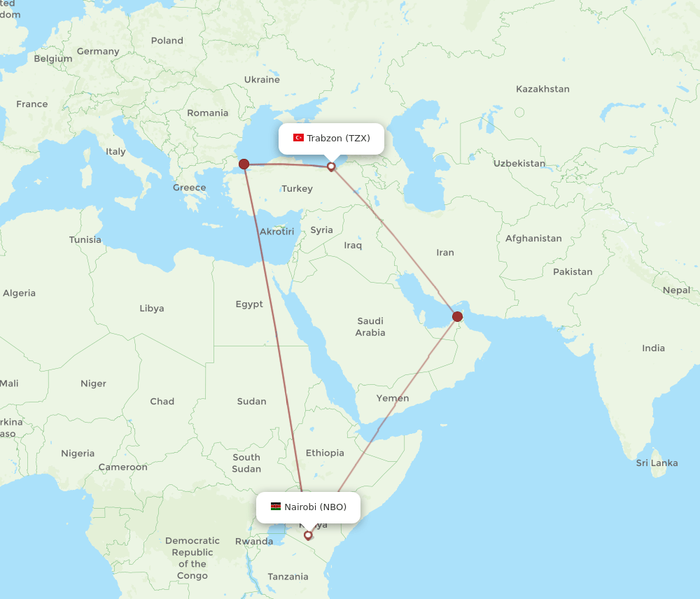 NBO-TZX flight routes