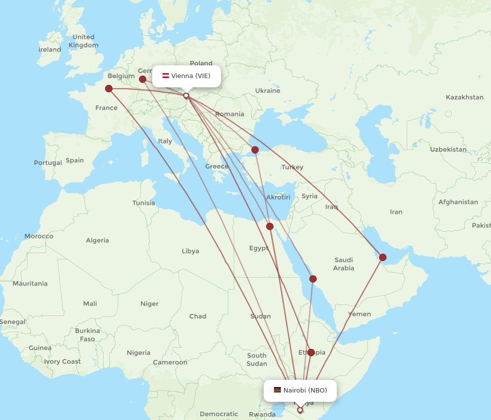 NBO to VIE flights and routes map