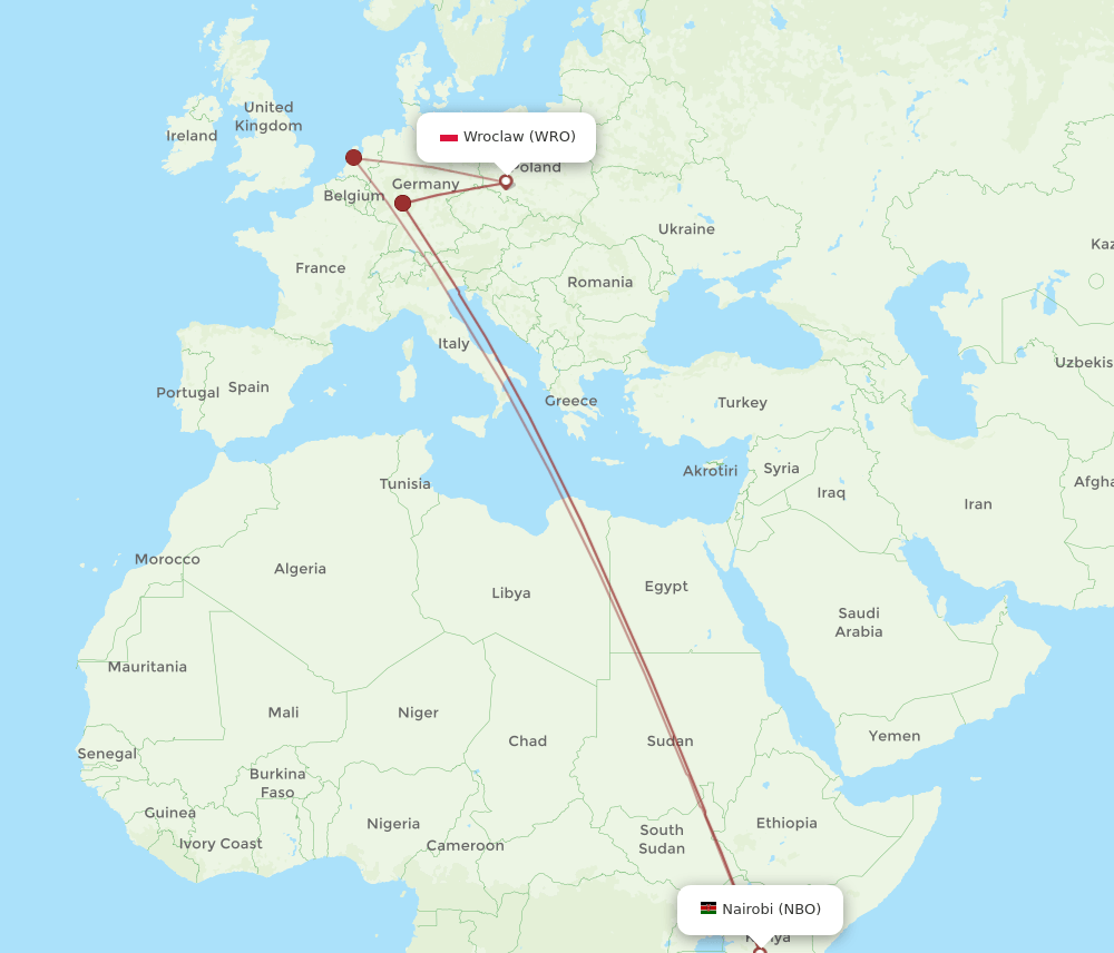 NBO to WRO flights and routes map