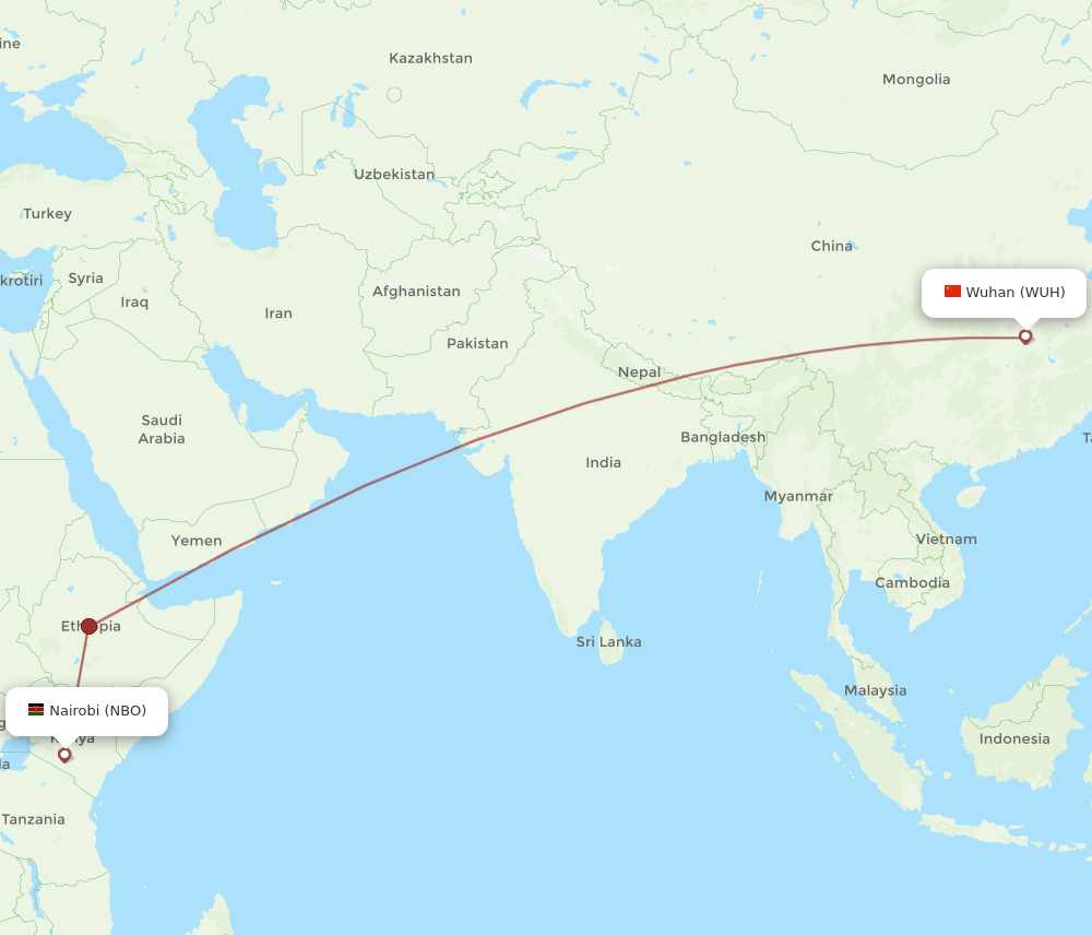 NBO-WUH flight routes