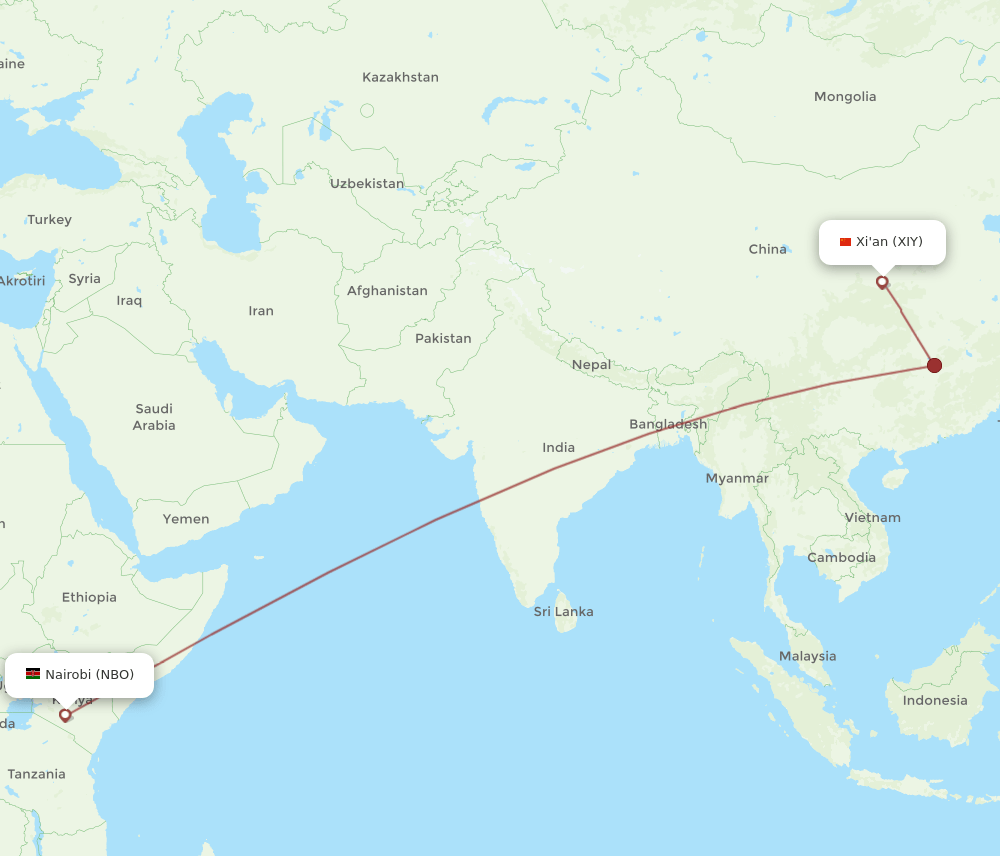 NBO-XIY flight routes