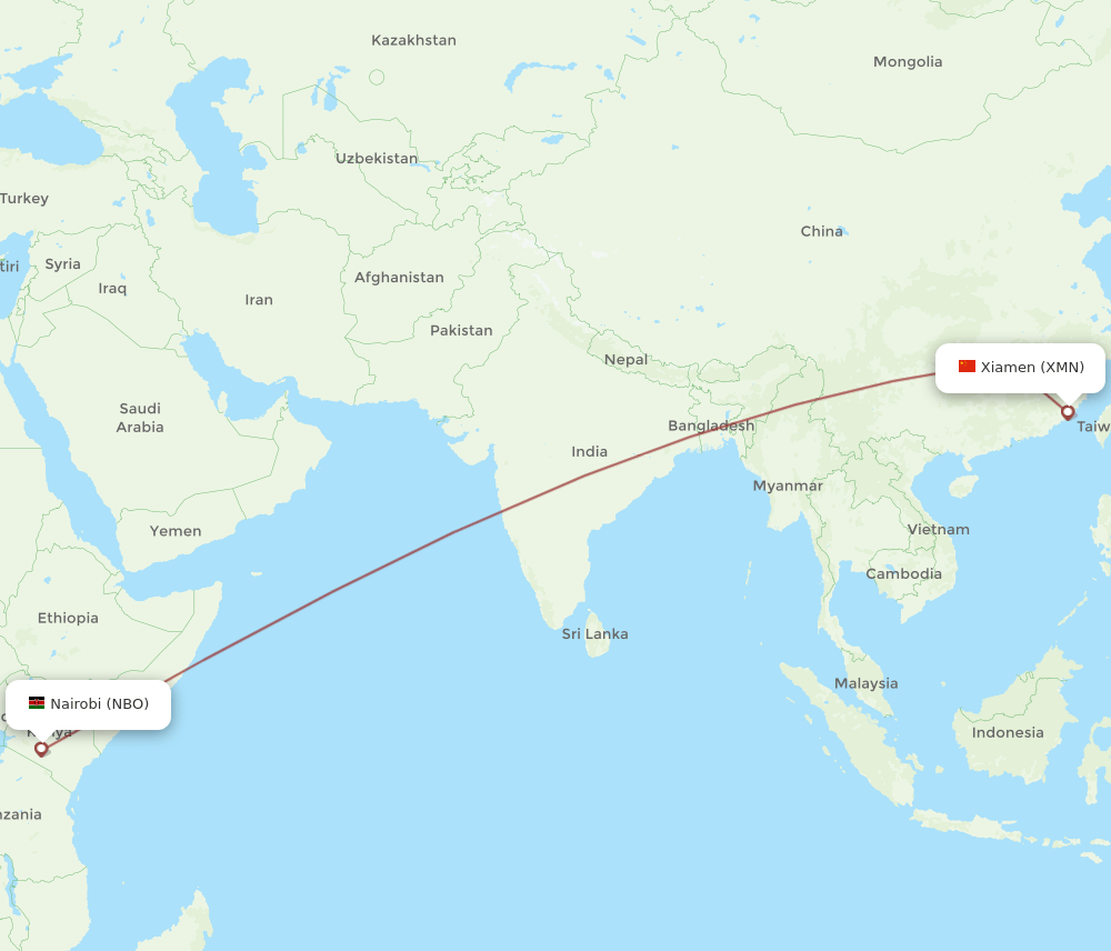 NBO-XMN flight routes