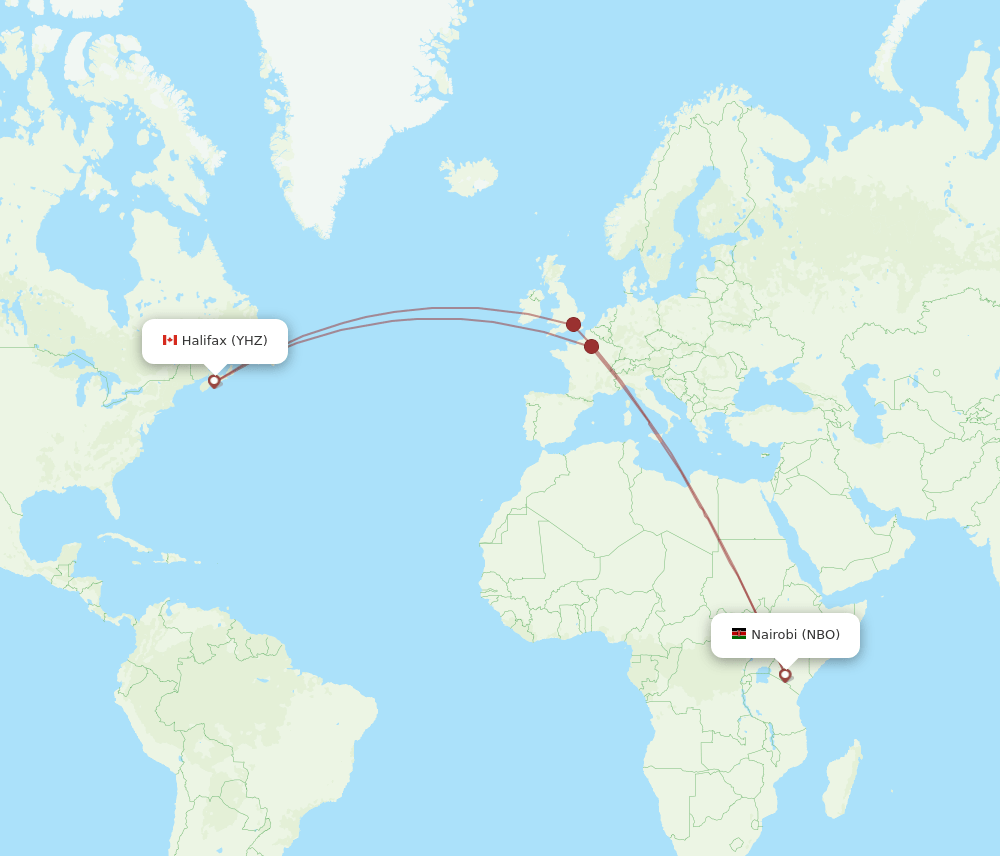 NBO to YHZ flights and routes map