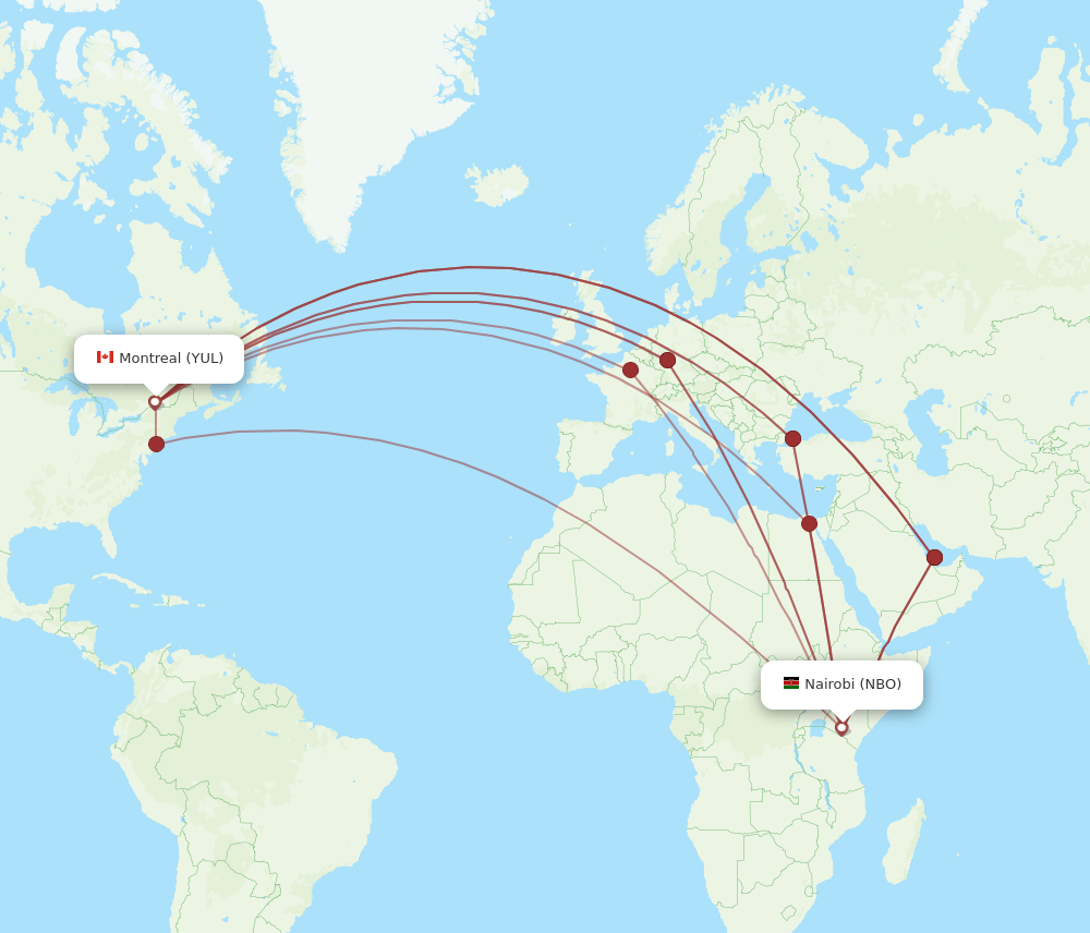NBO-YUL flight routes