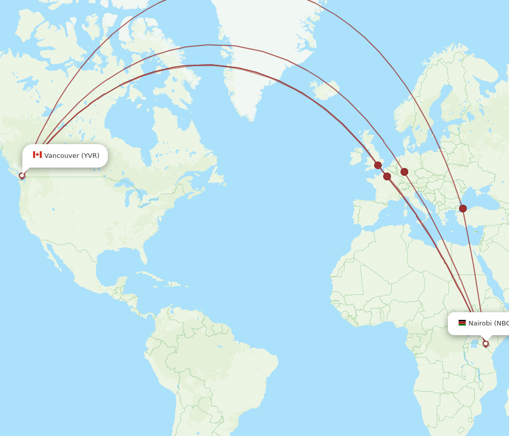 NBO-YVR flight routes