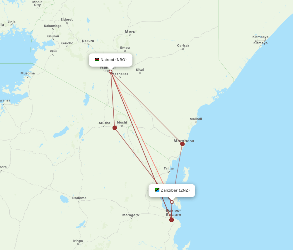 NBO-ZNZ flight routes