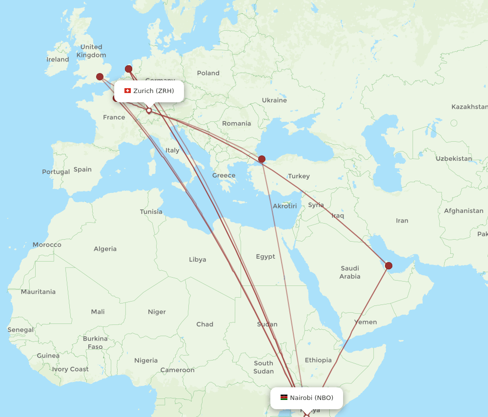 NBO-ZRH flight routes