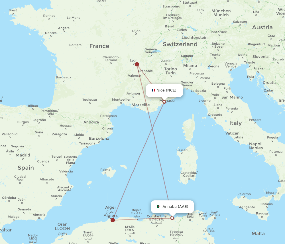 NCE-AAE flight routes