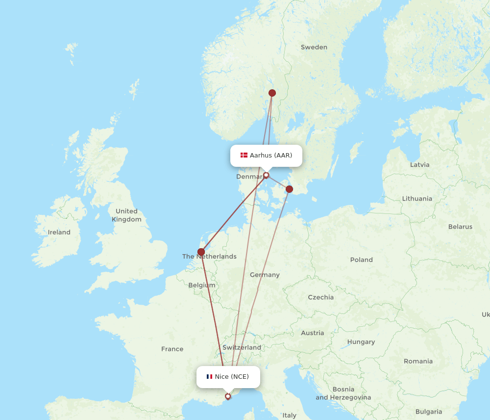 NCE-AAR flight routes