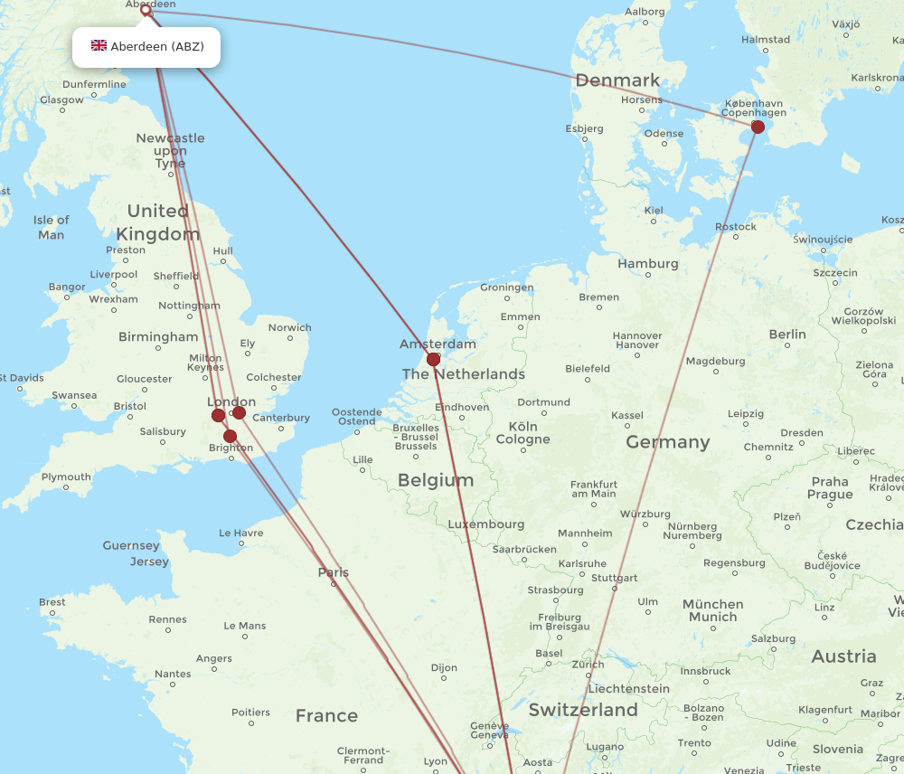 NCE to ABZ flights and routes map