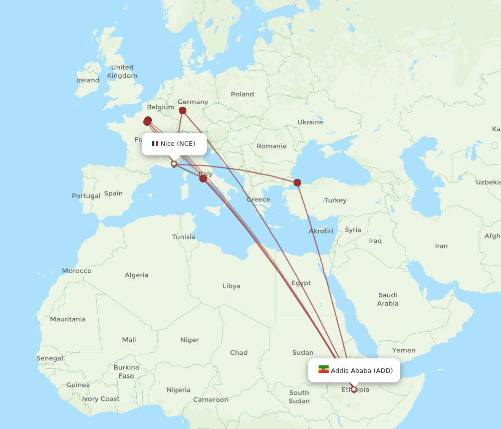 NCE-ADD flight routes