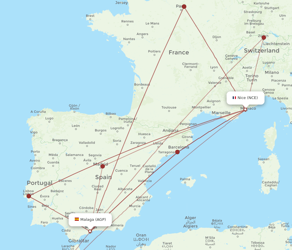 NCE-AGP flight routes