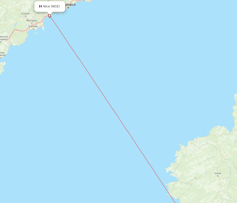 Nice - Ajaccio route map and flight paths