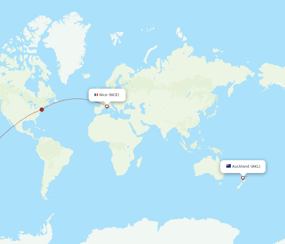 NCE to AKL flights and routes map
